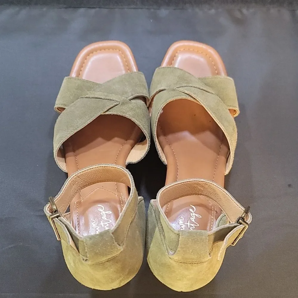CROWN VINTAGE ANKLE STRAP ESPADRILLE PLATFORM WEDGE SANDAL